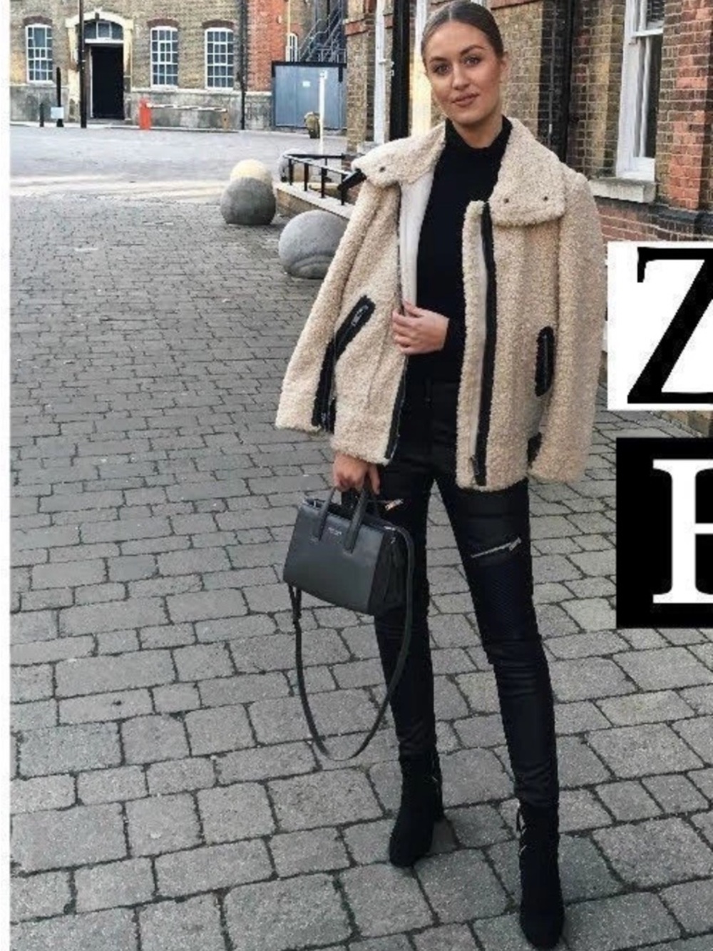 ZARA Shearling Faux Fur Teddy Aviator Moto Jacket Coat High Collar LIKE NEW - Picture 11 of 16